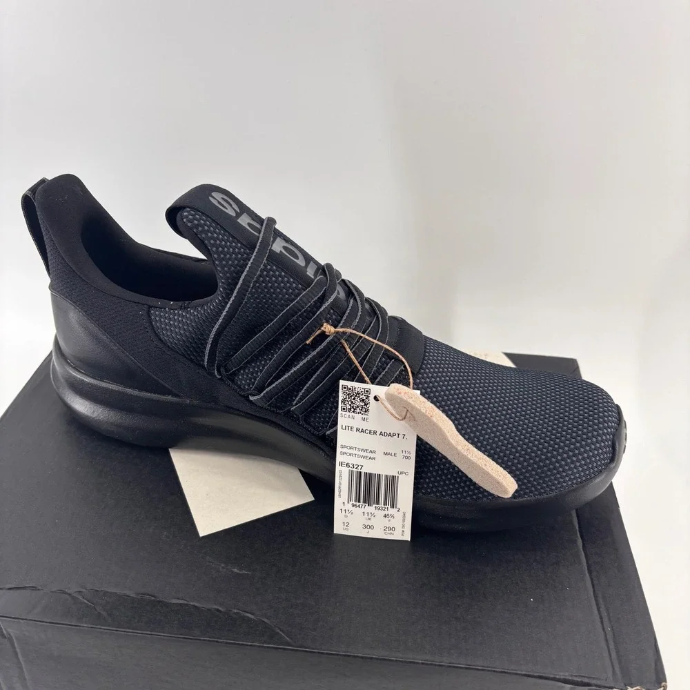 Adidas Lite Racer Adapt 7.0 Mens Size 12 Black IE6327 Slip On Sneakers NEW NIB